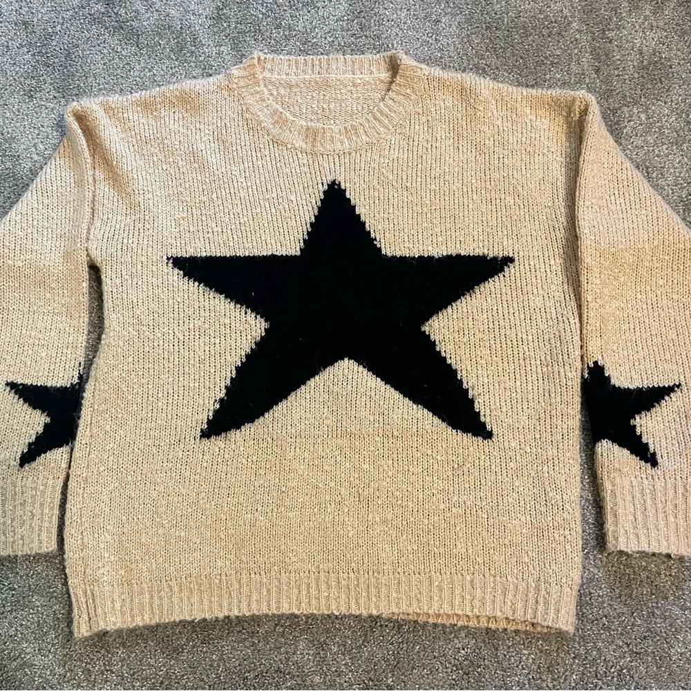 H&M Beige Sweater with Black Stars